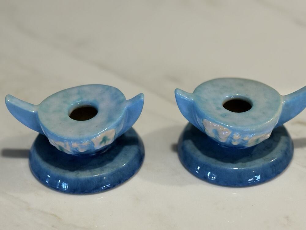 ROSEVILLE WINCRAFT CANDLE HOLDERS, Pattern 251 in BLUE, Excellent Condition